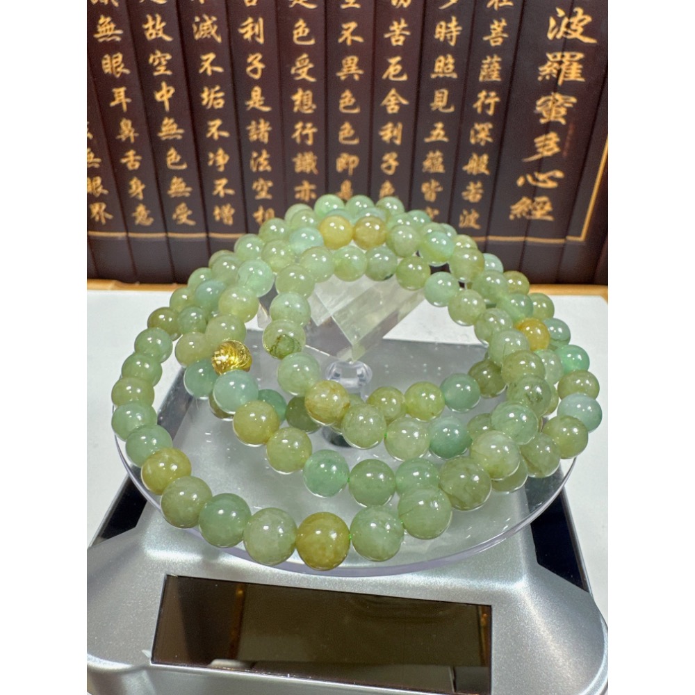 天然翡翠A貨-7mm黃加綠108顆圓珠項鍊 商品編號：080205-細節圖7