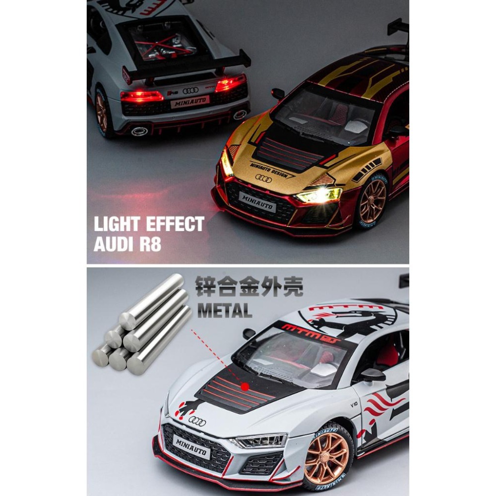 【台灣現貨 前輪轉向】奧迪 奧迪模型車 Audi R8 1/24 模型車 車模型 迴力車 汽車模型 合金車 車子模型-細節圖4