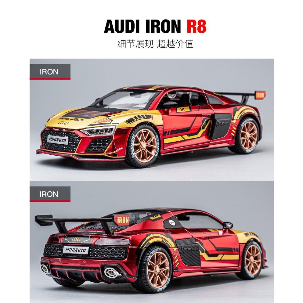 【台灣現貨 前輪轉向】奧迪 奧迪模型車 Audi R8 1/24 模型車 車模型 迴力車 汽車模型 合金車 車子模型-細節圖7
