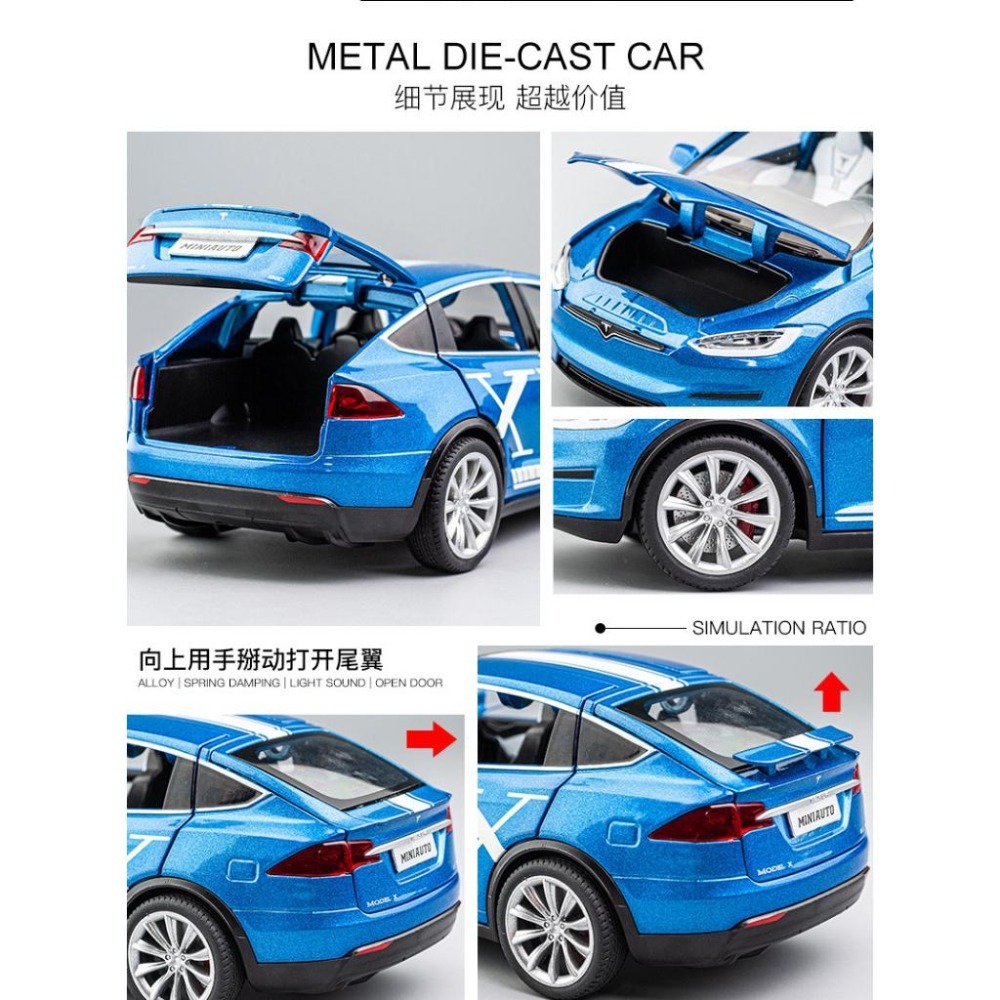 【台灣現貨 前輪轉向】特斯拉 tesla Model X 1/24 特斯拉模型車 modelX 模型車 車模型 迴力車-細節圖3