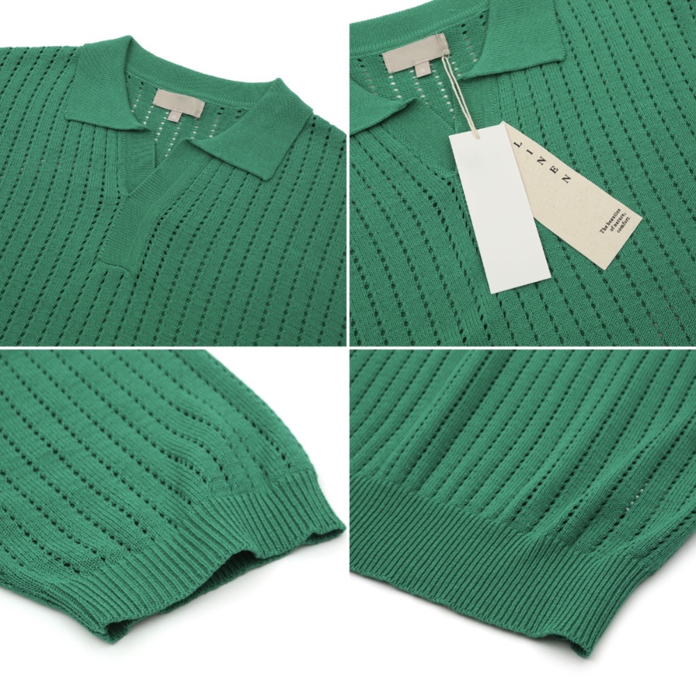 [N.plaza] 韓國 SCASH棉麻開領短袖針織衫（5色）-細節圖10