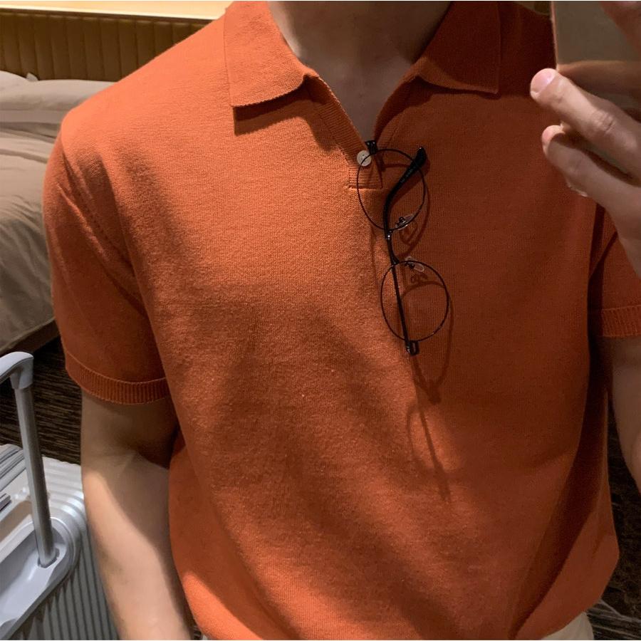 [N.plaza] 韓國 Creed 一粒扣開領短袖針織衫（6色）-細節圖7