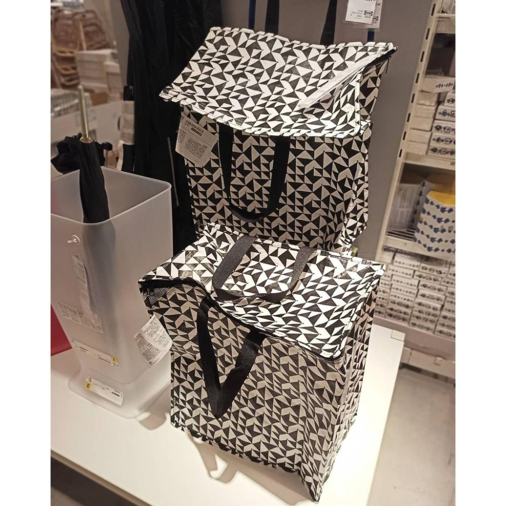 🇸🇪代購✨袋子　🛍️黑白袋 寬口雙拉鍊大袋子 環保購物袋/垃圾分類袋/收納袋 環保袋提袋手提袋 衣物棉被收納洗衣袋搬家袋-細節圖2