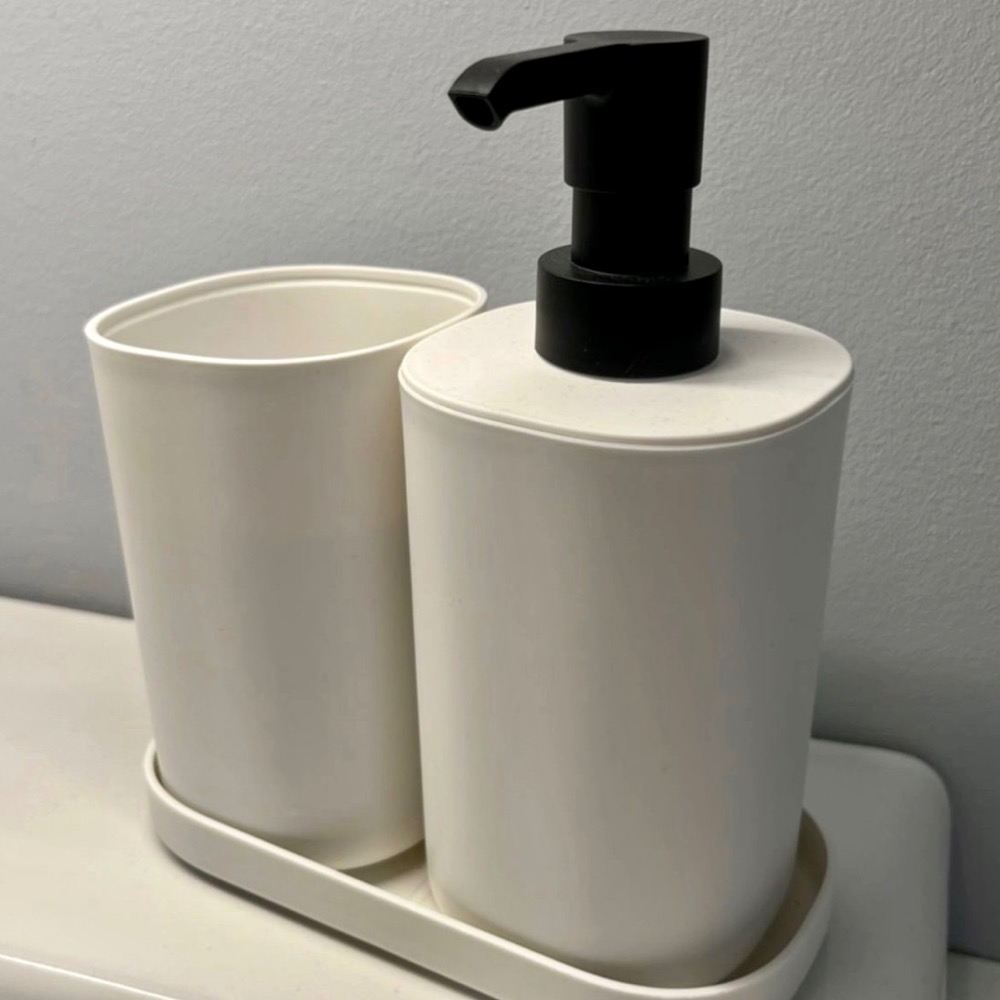 🇸🇪IKEA代購✨浴室用品 3件組, 白色   🛀牙刷架 洗手乳瓶 托盤/香皂盤 塑膠空壓瓶 補充瓶 按壓分装瓶-細節圖5