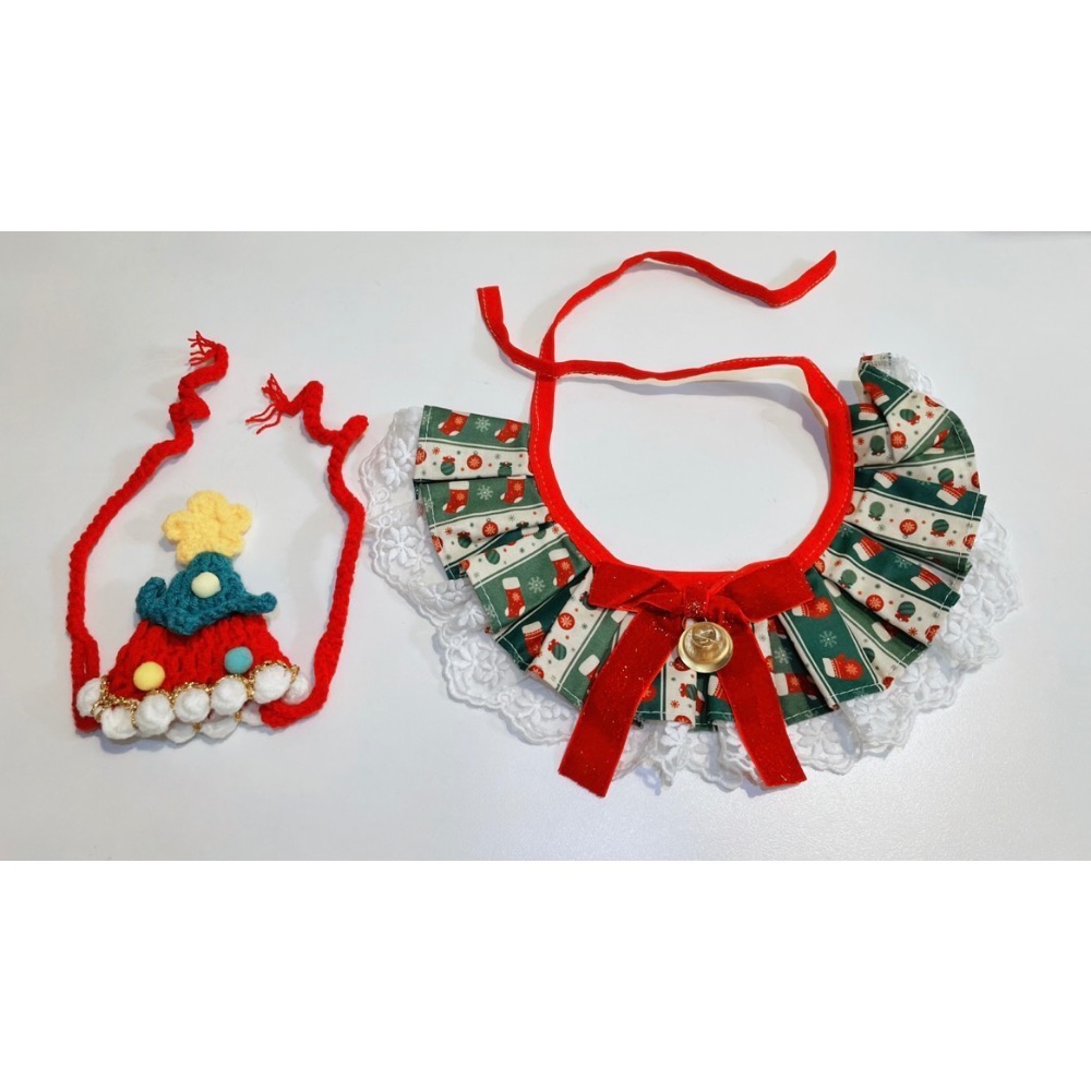 【台中現貨】聖誕大紅蝴蝶結貓咪圍脖+聖誕帽 套裝組-細節圖3