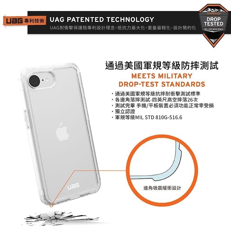 公司貨~期間限定~89折~原價@1380【UAG】iPhone 16e 耐衝擊全透保護殼-極透明-細節圖4