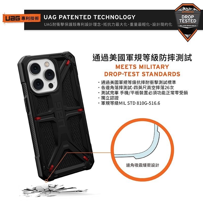 公司貨~期間限定~9折~原價@2680【UAG】iPhone 14系列 頂級特仕版 耐衝擊保護殼-軍用黑-細節圖5