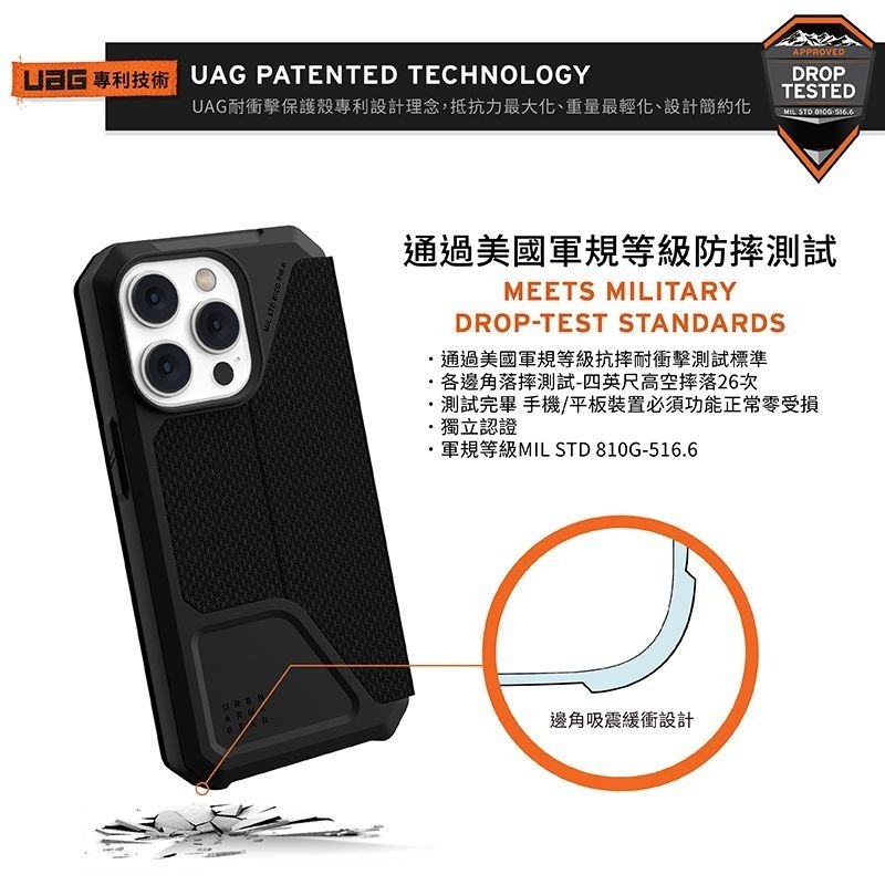 公司貨~期間限定~9折~原價@1980【UAG】iPhone 14 系列 翻蓋收納款 耐衝擊手機保護殼 - 軍用黑-細節圖2