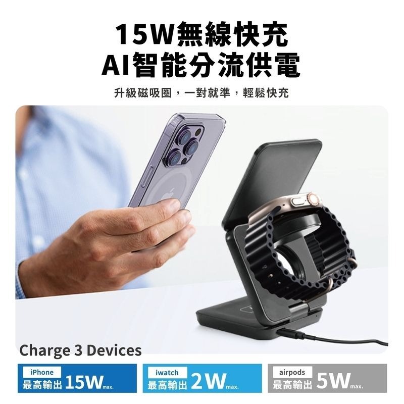 84折~@原價890【Oweida】三合一折疊式磁吸無線充電站-細節圖3