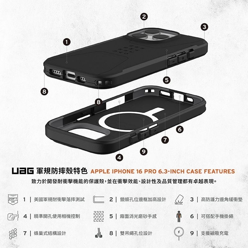 公司貨~期間限定~89折~原價@1980【UAG】iPhone 16系列 MagSafe磁吸式 簡約款 耐衝擊防摔保護殼-細節圖2
