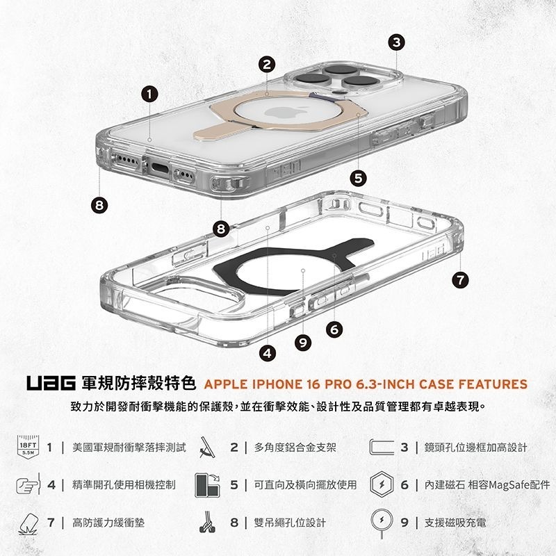 公司貨限定~89折~原價@2220【UAG】iPhone 16系列 MagSafe磁吸式 支架全透款 耐衝擊防摔保護殼-細節圖3