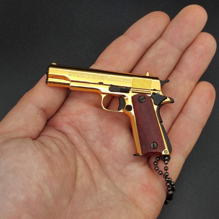 【 台灣現貨 】『 1911 ( 金 - 木柄 ）模型 鑰匙圈 』7.5cm 不可發射 無法改造 兵器 模型-細節圖3