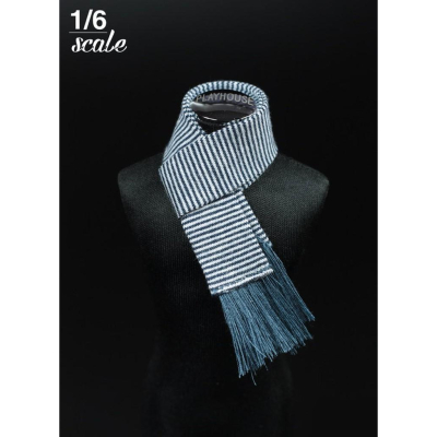 【玩模坊H-139】1/6 英倫 潮流 白藍條紋流蘇 圍巾 模型