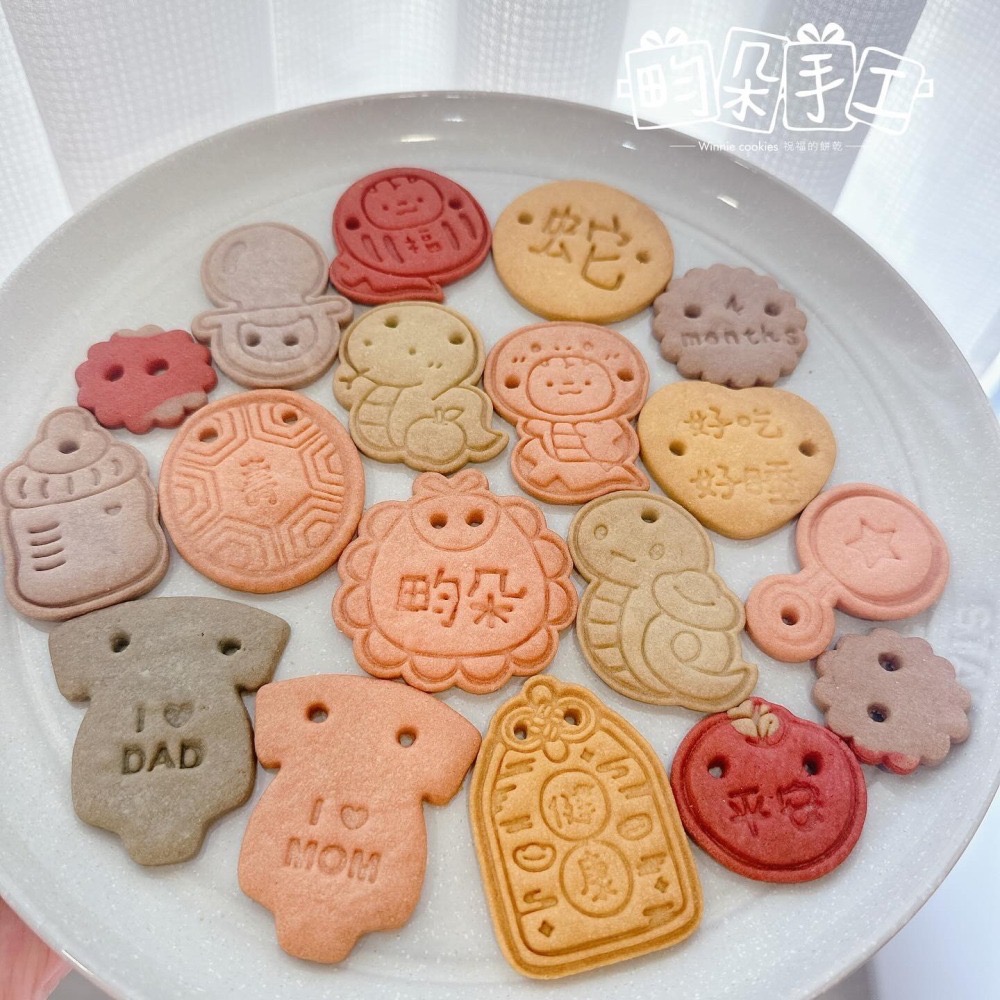蛇年女寶寶 收涎餅乾 可寫名字 蛇寶寶 蛇 蔬果奶油餅乾 無糖霜 收涎 彩色無咖啡因  12+4片 收涎儀式 收口水-細節圖2