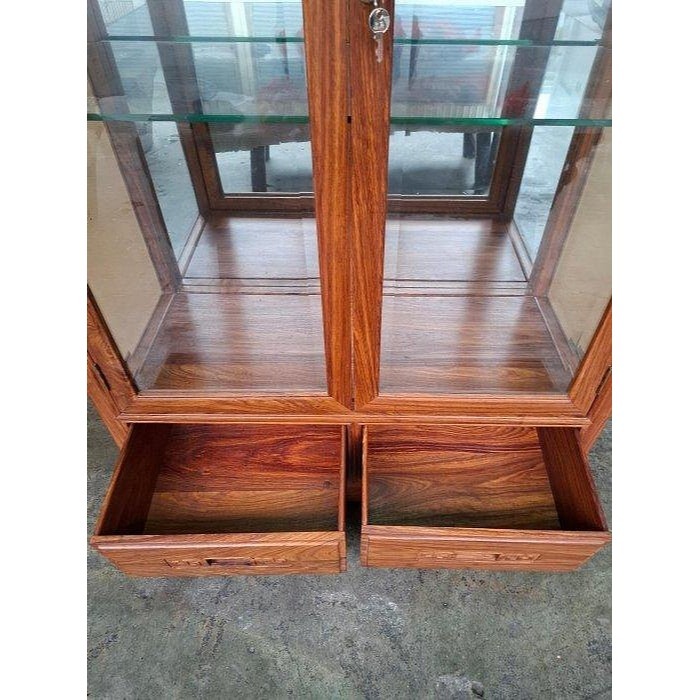 小o結緣館仿古傢俱......二抽二門玻璃展示櫃.書櫃.收納櫃(花梨木)(可調層板) 91x41x190-細節圖3