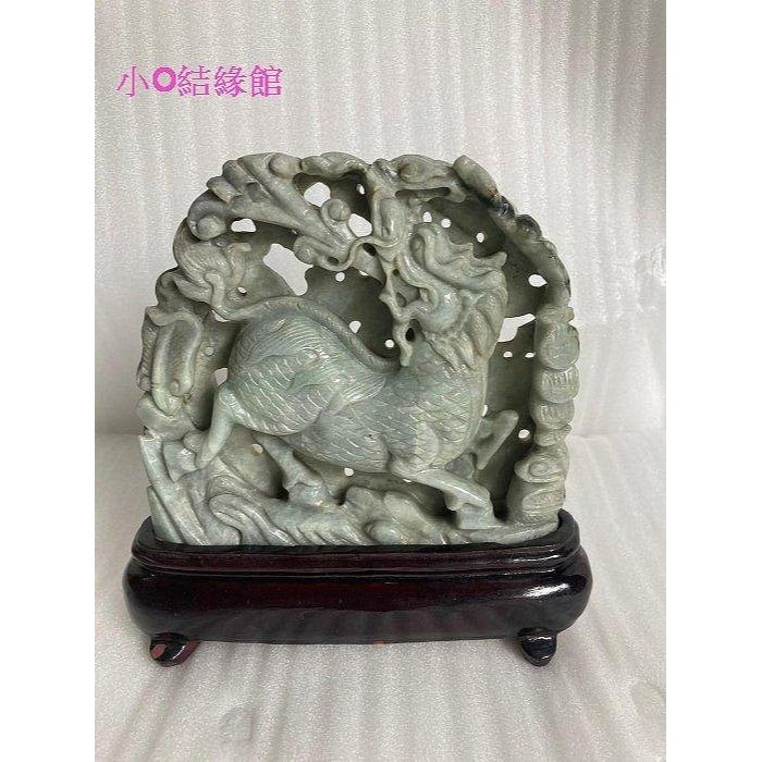 小o結緣館仿古傢俱........... 天然緬甸玉雕.....麒麟納福20x5x20-細節圖2