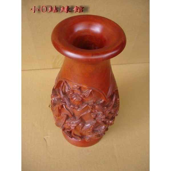 小o結緣館仿古傢俱............龍鳳呈祥小花瓶(紅花梨)16x16x30-細節圖2