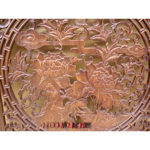 小o結緣館仿古傢俱........牡丹花開窗花(仿古漆)(香樟木)60x3x60(編號78)-細節圖2