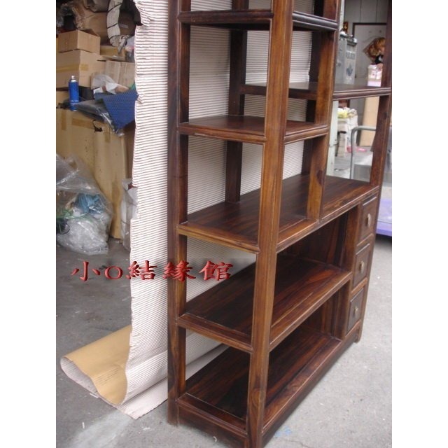 小o結緣館仿古傢俱..三抽藝品架.多寶格擺飾架.屏風.展示櫃(雞翅木)98x36x197-細節圖2