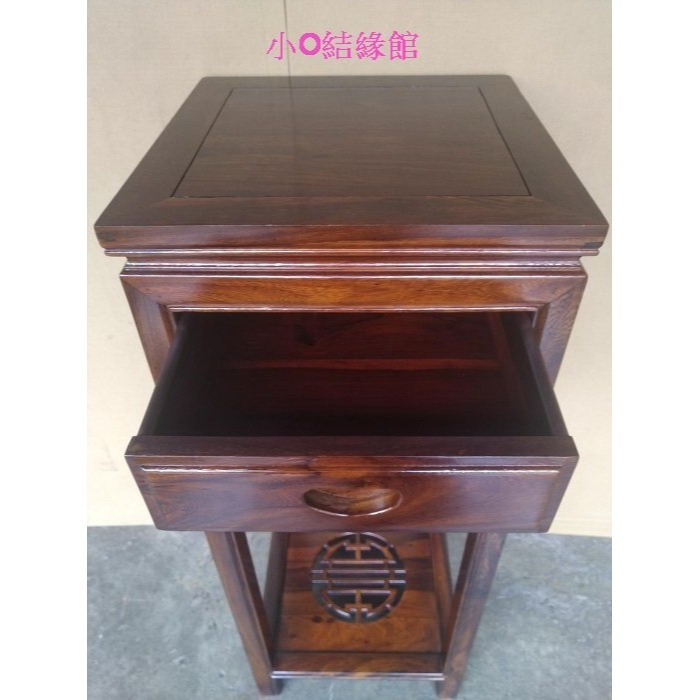 小o結緣館仿古傢俱....單抽花台.晶洞.風水座.石來運轉.茶几(雞翅木)40x40x106-細節圖3