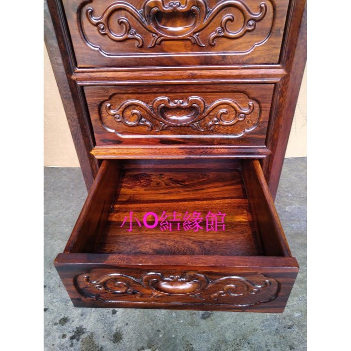 小o結緣館仿古傢俱..小五抽刻花橫櫃.收納櫃.擺飾櫃(雞翅木)40x40x88-細節圖3