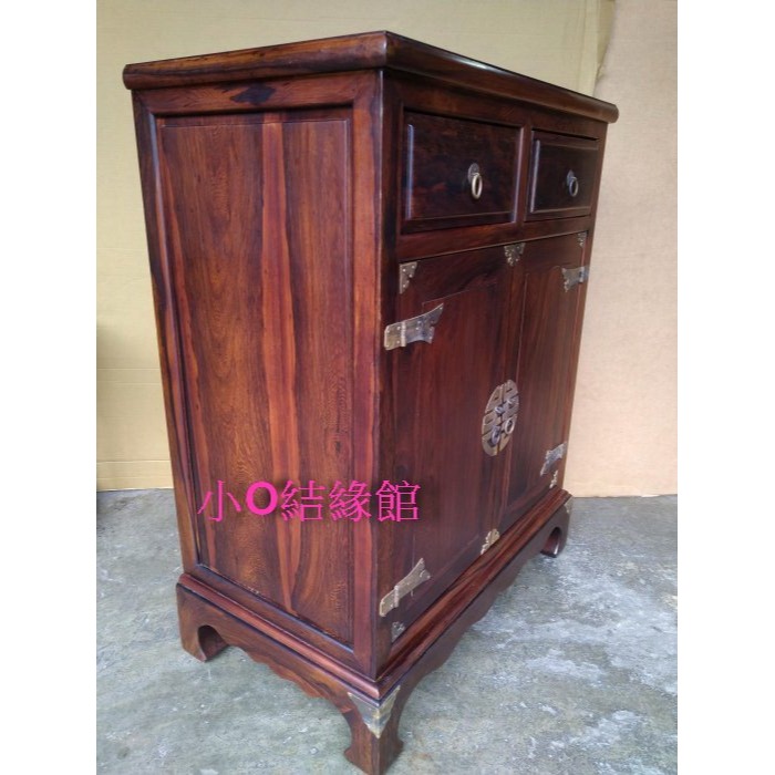 小o結緣館仿古傢俱..........雙抽雙門銅片櫃.收納櫃.玄關櫃(雞翅木)68x41x89-細節圖2