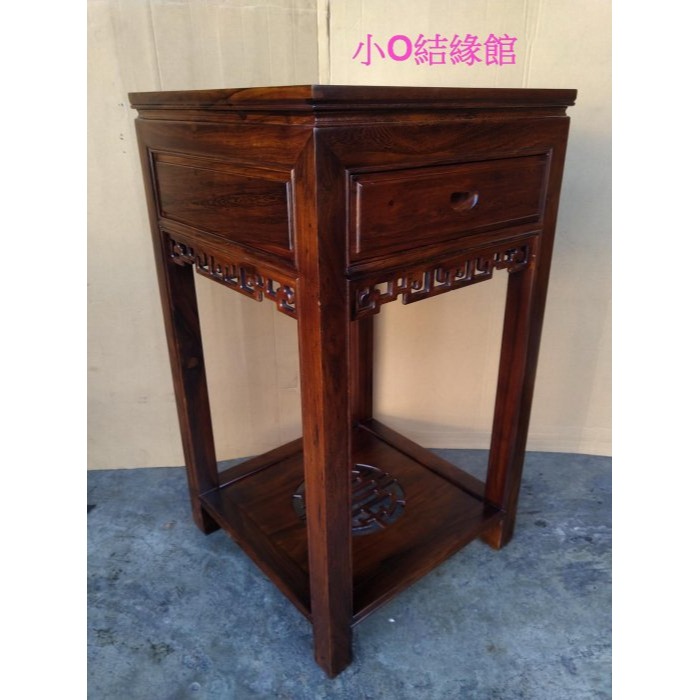 小o結緣館仿古傢俱.....單抽四方花台＇＇＇擺飾桌＇＇＇藝品架(雞翅木)60x60x106-細節圖2