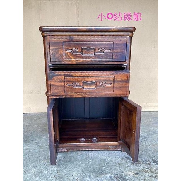 小o結緣館仿古傢俱.二抽二門雕刻櫃.飲水機櫃.床頭櫃.收纳櫃.邊几60x48x88-細節圖3