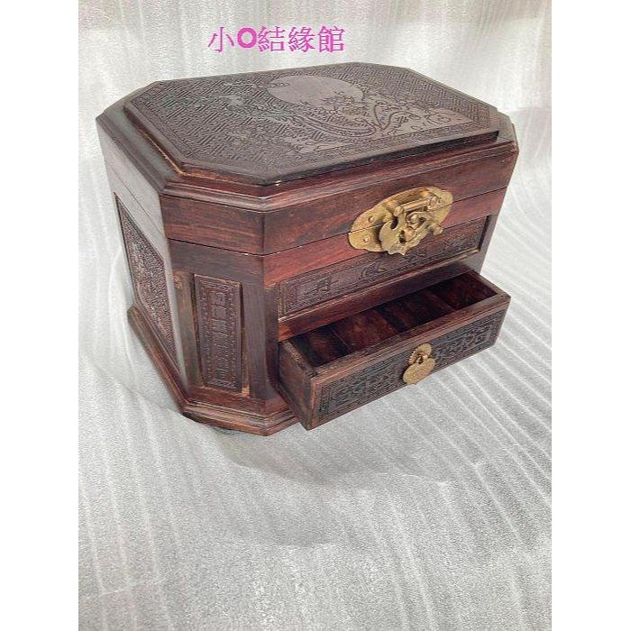 小o結緣館仿古傢俱.........丹鳳朝陽寶藏盒.收納櫃.化妝箱.珠寶盒(紅酸枝木)21x15x13.5-細節圖4