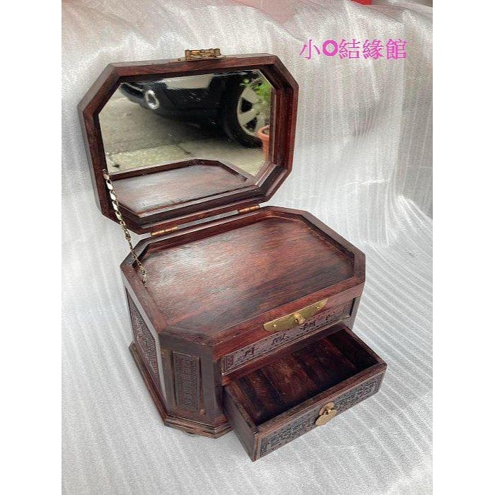 小o結緣館仿古傢俱.........丹鳳朝陽寶藏盒.收納櫃.化妝箱.珠寶盒(紅酸枝木)21x15x13.5-細節圖5