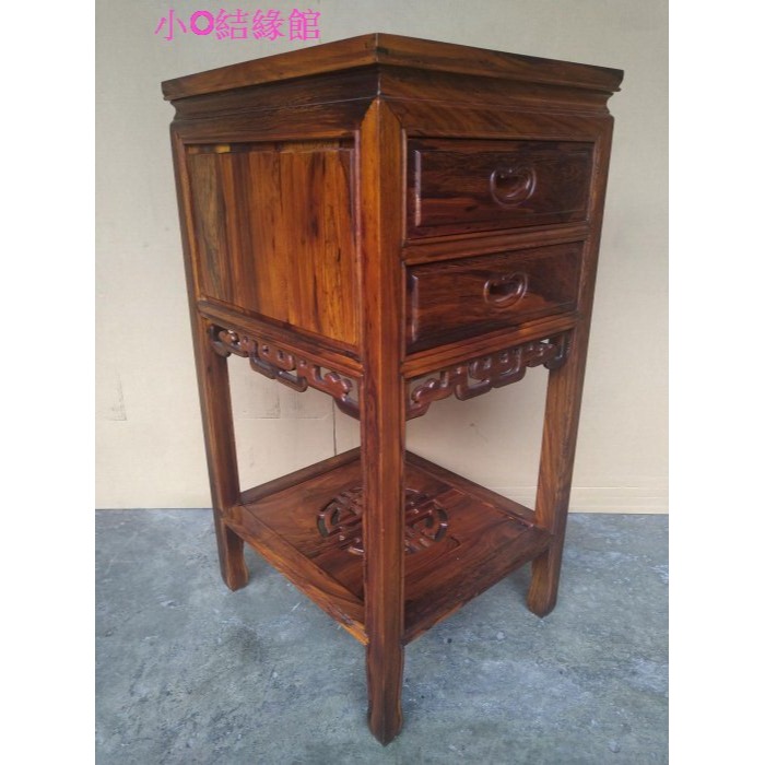 小o結緣館仿古傢俱..双抽四方花台.擺飾桌.藝品架(雞翅木)42x48x88-細節圖2