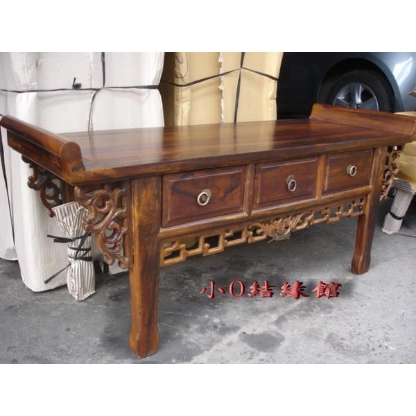 小o結緣館仿古家具....三抽矮案桌.擺飾桌.合室桌.茶几110x40x40(雞翅木)-細節圖2