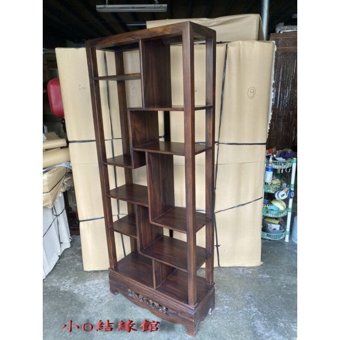 小o結緣館仿古傢俱..雕花多寶格擺飾架.品架.屏風.藝品架(雞翅木)(二件)136x26x167-細節圖2
