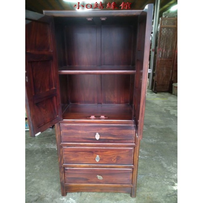小o結緣館仿古傢俱....三抽二門雙龍櫃.衣櫃.收納櫃.櫥櫃.(雞翅木)69x42x154-細節圖3