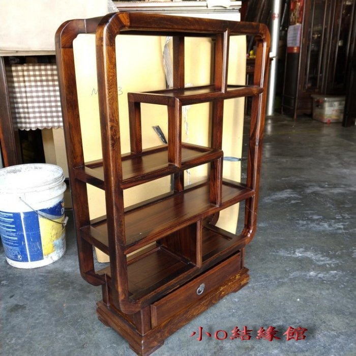 小o結緣館仿古傢俱..一抽方形藝品架.多寶格擺飾架.小屏風.展示櫃(雞翅木)63x21x91-細節圖2