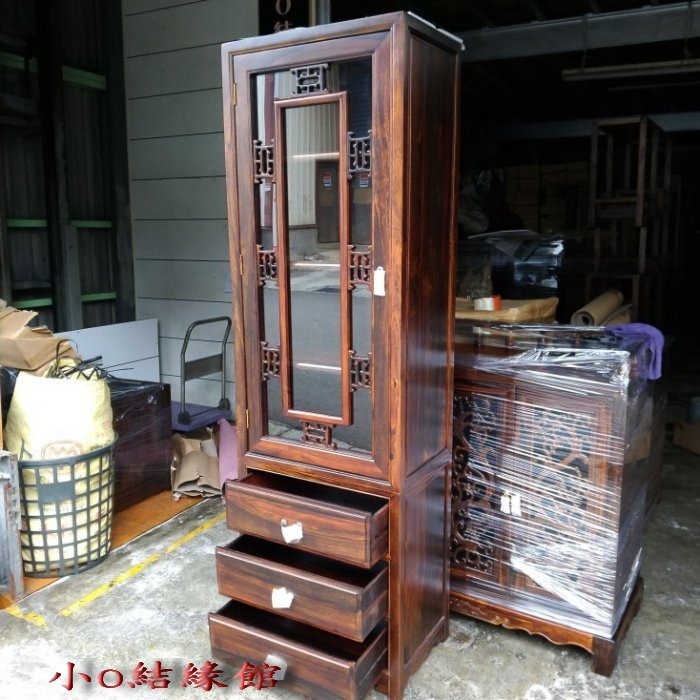 小o結緣館仿古傢俱....三抽一門四格展示櫃.藝品架.多格櫃(雞翅木)60x40x197-細節圖2