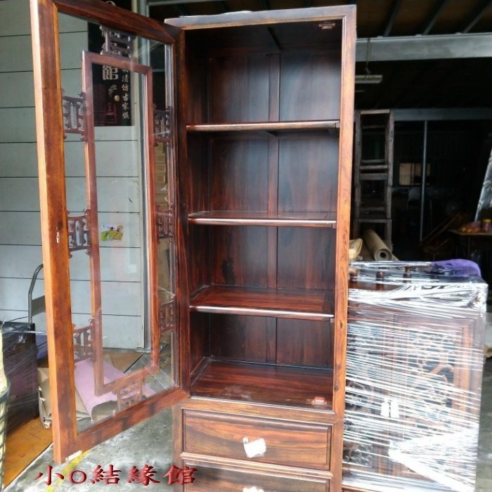 小o結緣館仿古傢俱....三抽一門四格展示櫃.藝品架.多格櫃(雞翅木)60x40x197-細節圖3