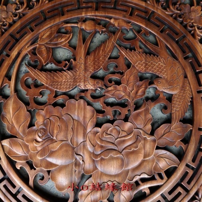 小o結緣館仿古傢俱.喜鵲報喜.花開富貴窗花＇門片＇吊飾(香樟木)80x3x80(編號211-1)-細節圖2