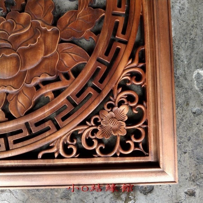 小o結緣館仿古傢俱.喜鵲報喜.花開富貴窗花＇門片＇吊飾(香樟木)80x3x80(編號211-1)-細節圖3