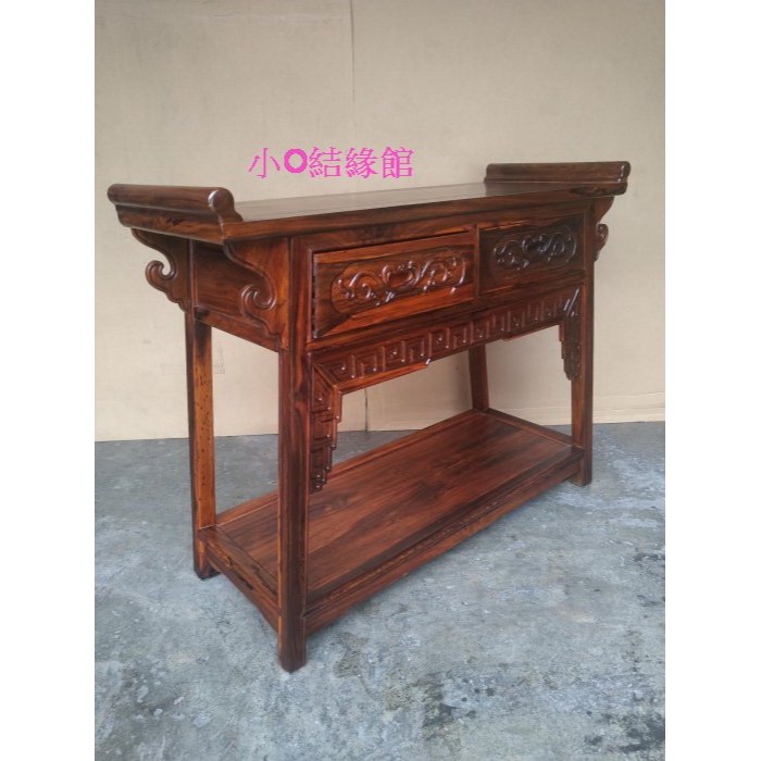 小o結緣館仿古傢俱...双層二抽翹頭玄關桌.展示桌.藝品桌.晶洞桌(雞翅木)-細節圖2