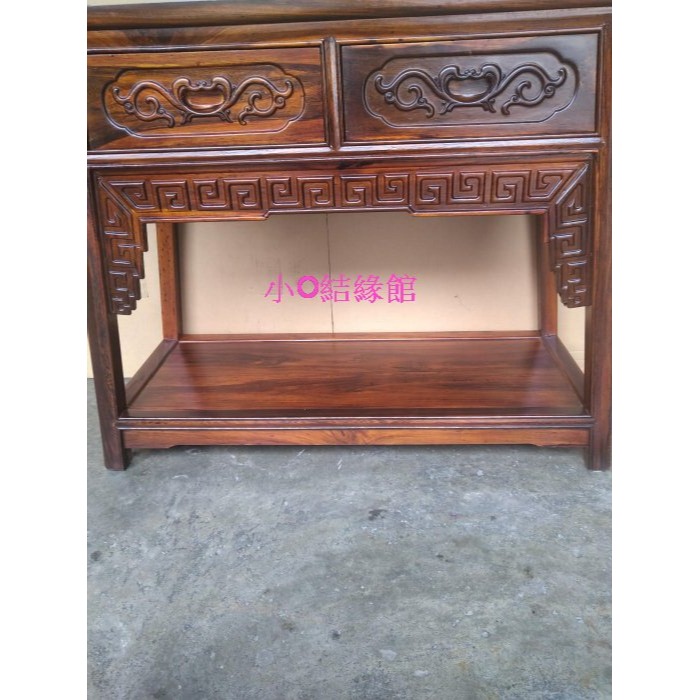 小o結緣館仿古傢俱...双層二抽翹頭玄關桌.展示桌.藝品桌.晶洞桌(雞翅木)-細節圖3