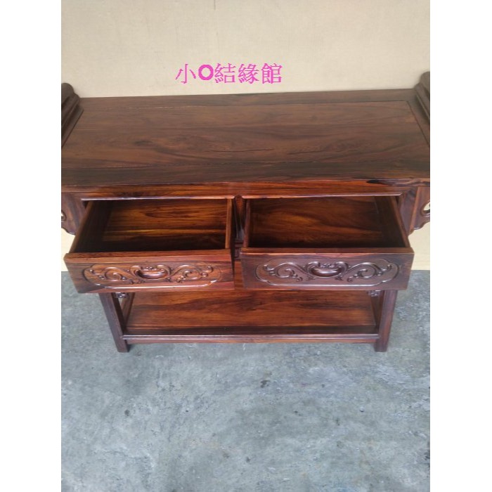 小o結緣館仿古傢俱...双層二抽翹頭玄關桌.展示桌.藝品桌.晶洞桌(雞翅木)-細節圖4