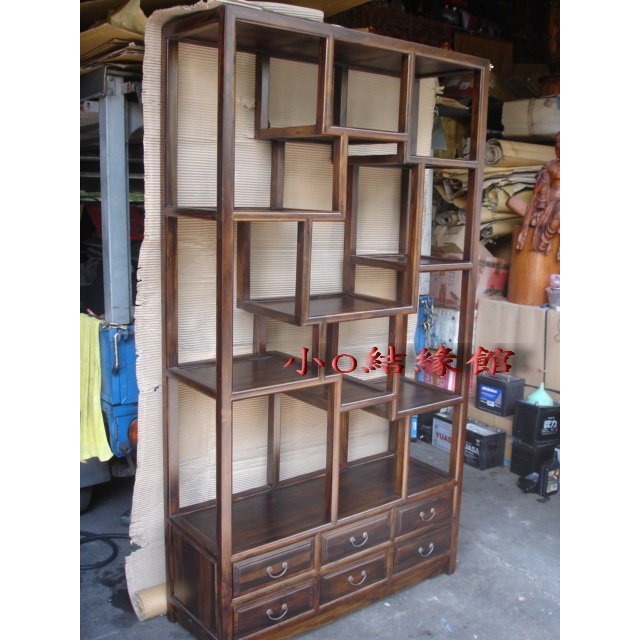 小o結緣館仿古傢俱..六抽櫃架＇＇多寶格架＇＇藝品櫃＇不規則架(雞翅木)108x38x197-細節圖2