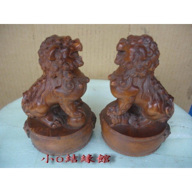 小o結緣館仿古傢俱....獅子一對.雕工精細.招財進寶. 鎮宅避邪(老黃楊木)單件尺寸6.5x6.5x11-細節圖2