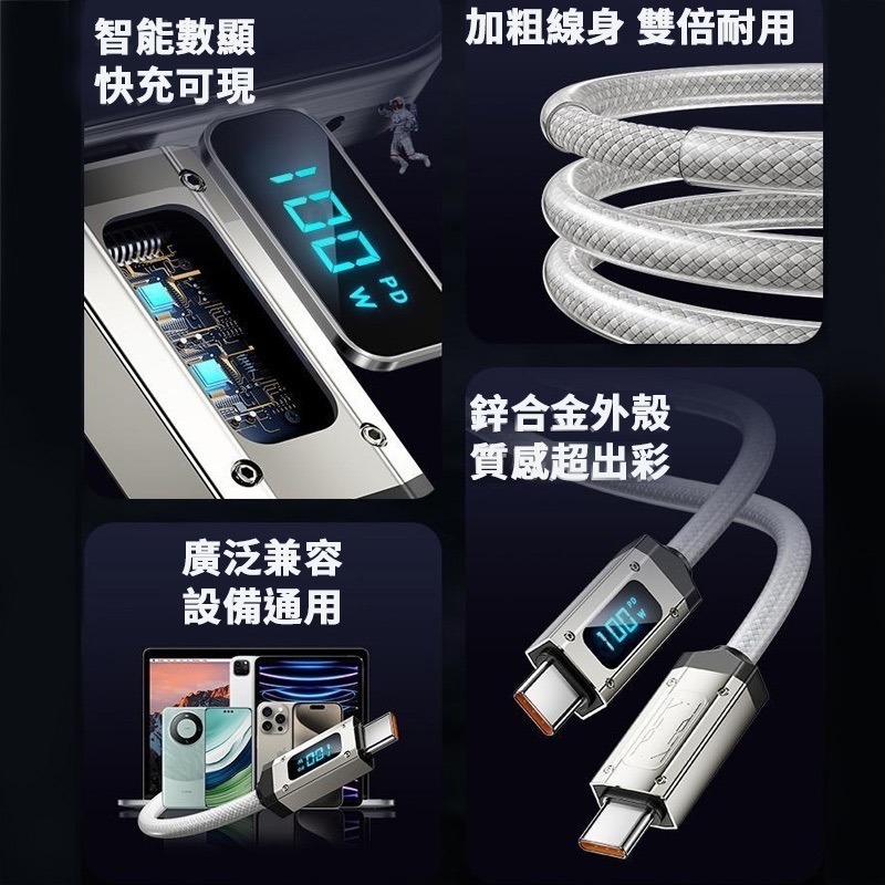 智能數顯快充線 數顯充電線 充電線 傳輸線 雙TypeC 快充線 支援100W數顯充電 適用蘋果 安卓系列-細節圖2