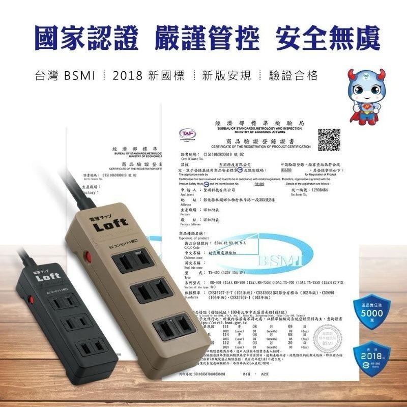 聖岡科技 工業風延長線 2P 3插 延長線 6尺 /1.8米 15A 奶茶色/黑色 壁插 插座-細節圖4