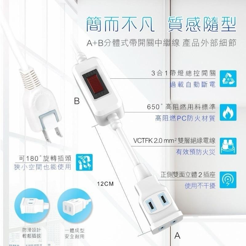 N Dr.AV聖岡科技 延長線 插座 NS-202 過載斷電1開2插 延長中繼線 新安規15A 1650W-細節圖3