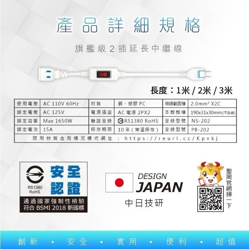 N Dr.AV聖岡科技 延長線 插座 NS-202 過載斷電1開2插 延長中繼線 新安規15A 1650W-細節圖9