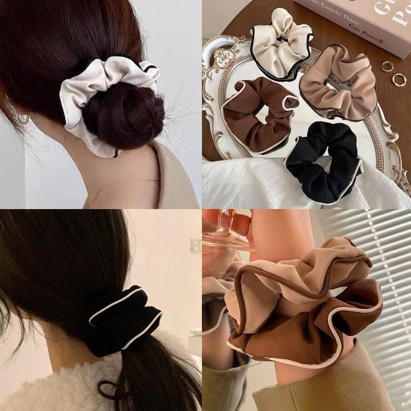 東大門熱銷款 緞面蝴蝶結 髮圈 千鳥紋 髮飾 髮帶 飄帶髮飾 大腸圈 彈力髮圈 大腸髮圈 造型髮圈-細節圖3