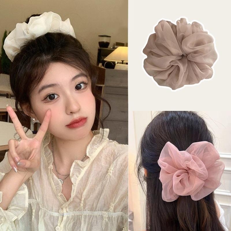 東大門熱銷款 緞面蝴蝶結 髮圈 千鳥紋 髮飾 髮帶 飄帶髮飾 大腸圈 彈力髮圈 大腸髮圈 造型髮圈-細節圖5